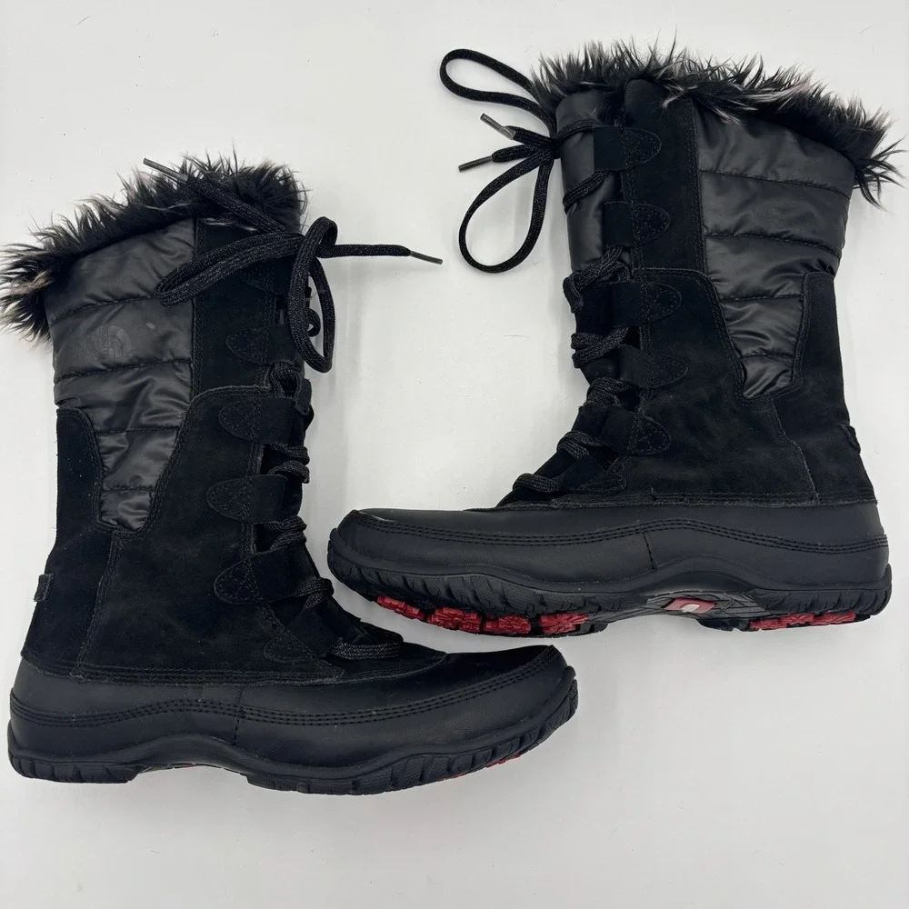 The North Face Nuptse Purna Boots Tall Waterproof Women's 6.5 Black‎ Snow Winter